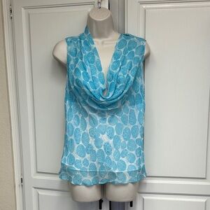 Ice Light Aqua Cowl Neck Sleeveless Camisole in Silk & Beads.sz Large/Med